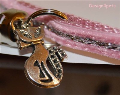 pink velvet cat collar with cat charm